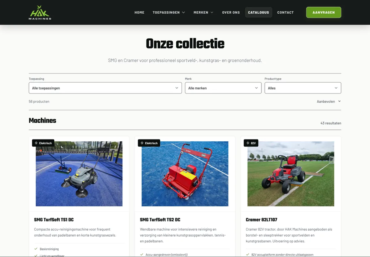 Catalogus van HAK Machines met filters op toepassing, merk en type